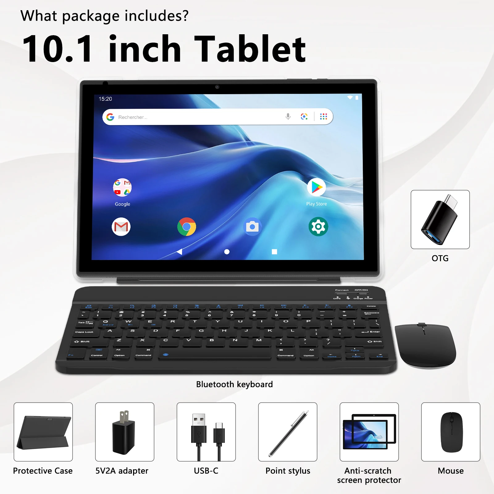 Tableta Android 13 DE 10 pulgadas, 12GB de RAM + 2023 GB de ROM/1TB, Tablet PC extensible, 2 en 1 con teclado, 128G Quad-Core, novedad de 2,0