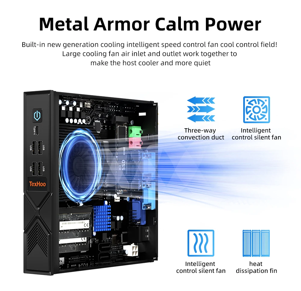 TexHoo Mini PC Computadora para Juegos Intel Core i5 13500H 12450H 11500B Procesador Windows 11 Pro DDR4 NVME WIFI6 HDMI VGA