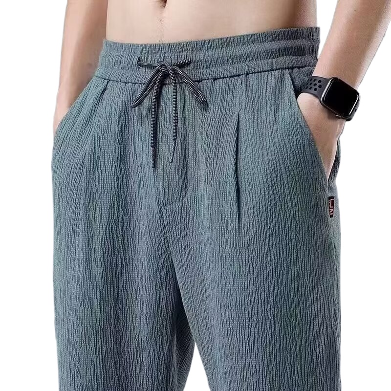 Pantalon d'été en coton et lin pour homme, décontracté, droit, section ultra-mince, tendance Ice InjCool, neuf minutes