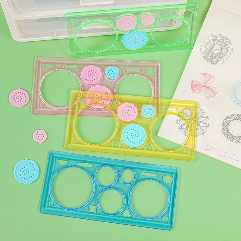 재미 있은 기하학 Spirograph 그리기 스텐실 세트 크리 에이 티브 기하학 눈금자 장난감 그리기 도구 어린이 몬테소리 교육 장난감 선물