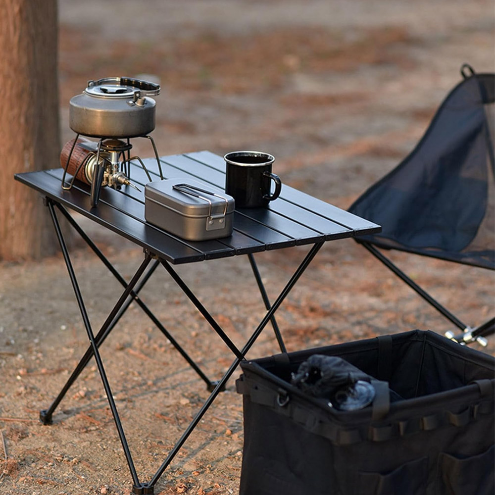 Aluminum Portable Roll-Top Camp Table with Removable Storage Basket, 39cm W x 33cm D x 31cm H