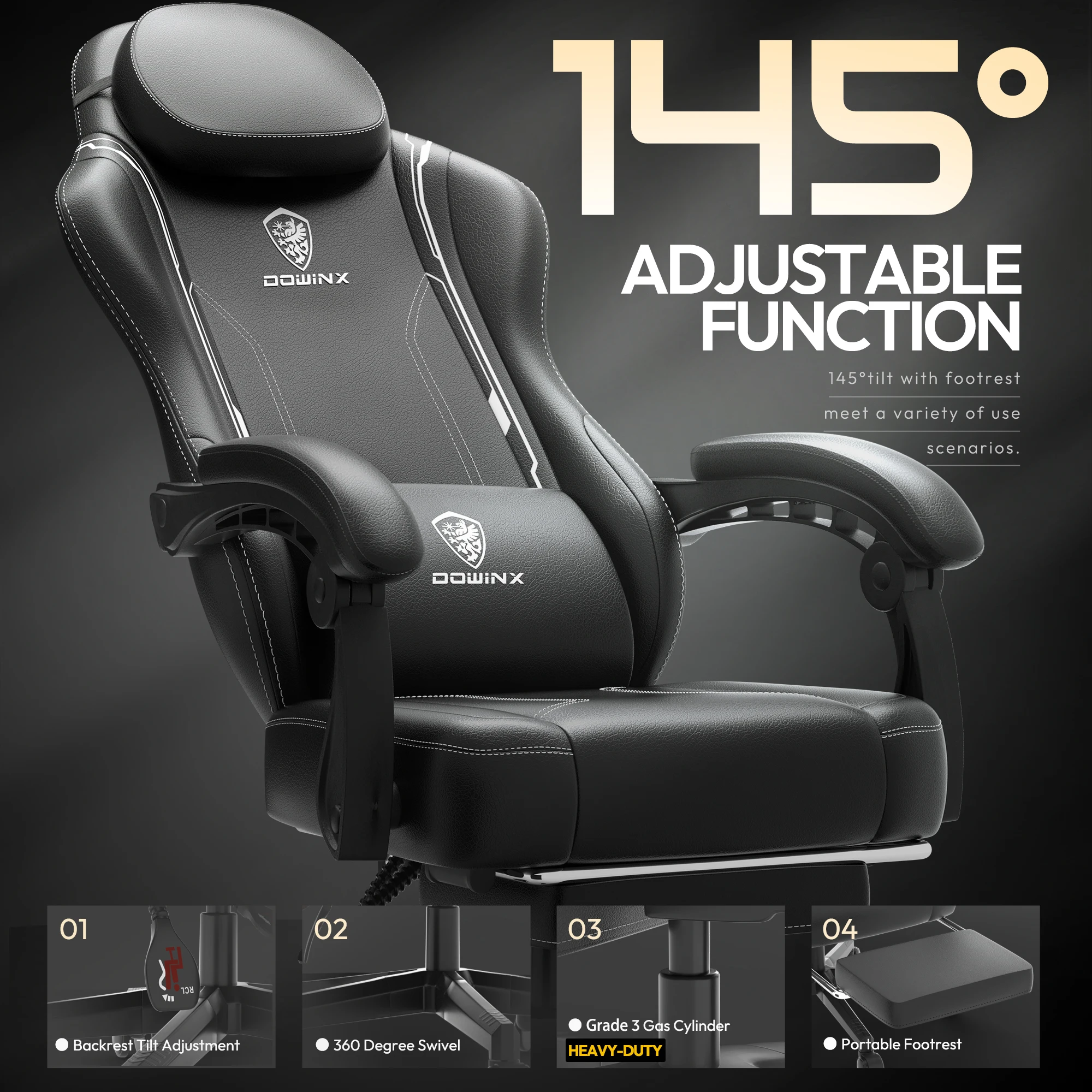 Sedia da gaming Dowinx con cuscino a molle insacchettate, sedia da gioco ergonomica con supporto lombare per massaggi e poggiapiedi per adulti