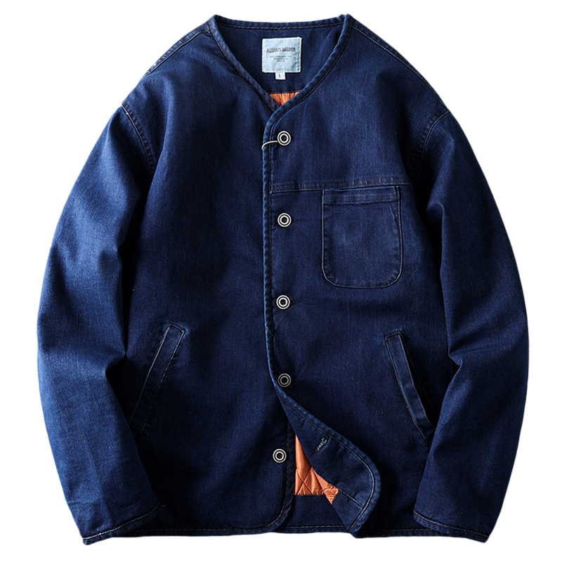 Jaqueta de Aodão Masculina Estilo Americano Retrô Original, Roupa Masculina de Aodão, Jeans sso de Cor Pura, Ajuste Sl...