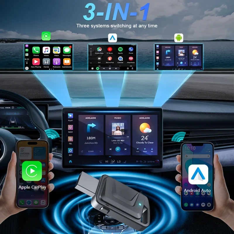 2 в 1 проводной к беспроводному адаптеру CarPlay Android Auto для OEM автомобильной стереосистемы с USB-ключом Smart Mini Box Plug and Play Bluetooth