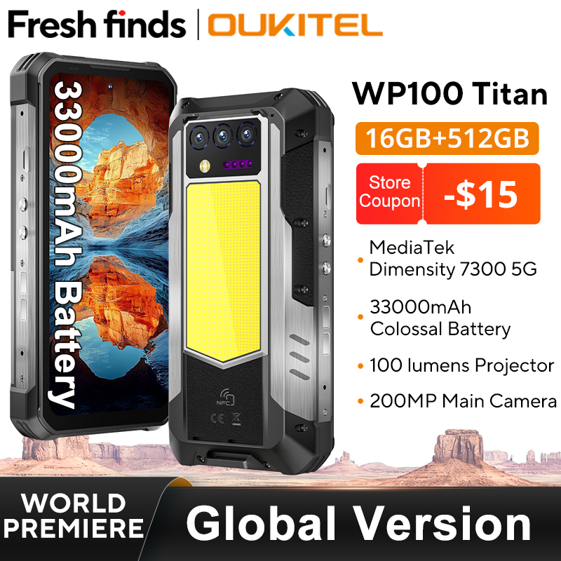 【World Premier】Oukitel WP100 Titan teléfono resistente 33000mAh 66W cargador 200MP cámara proyector incorporado Camping luz teléfono móvil