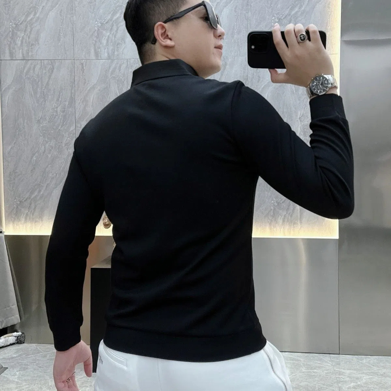 ビジネスカジュアル男性 Tシャツ春秋の新男性服偽二枚ストリートファッションオフィスソーシャル長袖トップス
