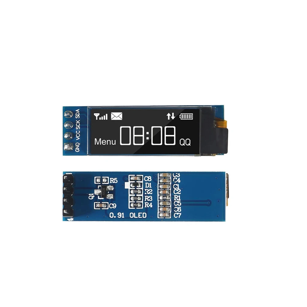0.91インチ I2C IIC OLED ディスプレイモジュール 128x32 ピクセル ミニ自発光ディスプレイスクリーンボード Arduino プロジェクト用 Raspberry Pi ホワイト