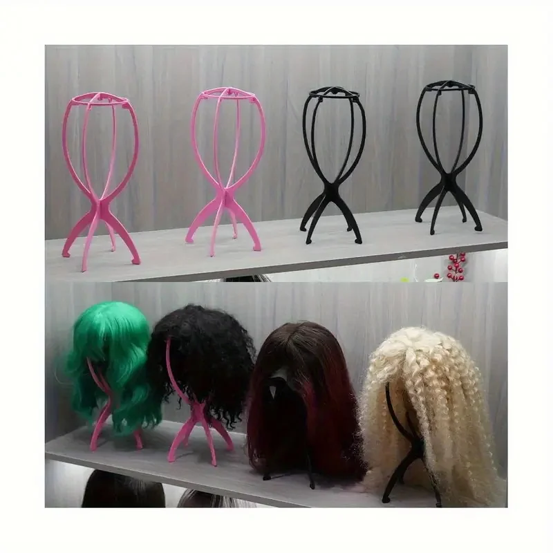 1 pz supporto per parrucca pieghevole di colore nero/rosa supporto per parrucca in plastica pieghevole portatile per parrucca da donna con display per lo styling