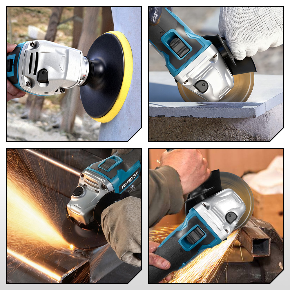 Amoladora angular sin escobillas Yofidra de 125mm, rectificadora inalámbrica de 4 engranajes, corte de carpintería para Pin de batería Makita de 18V-21V