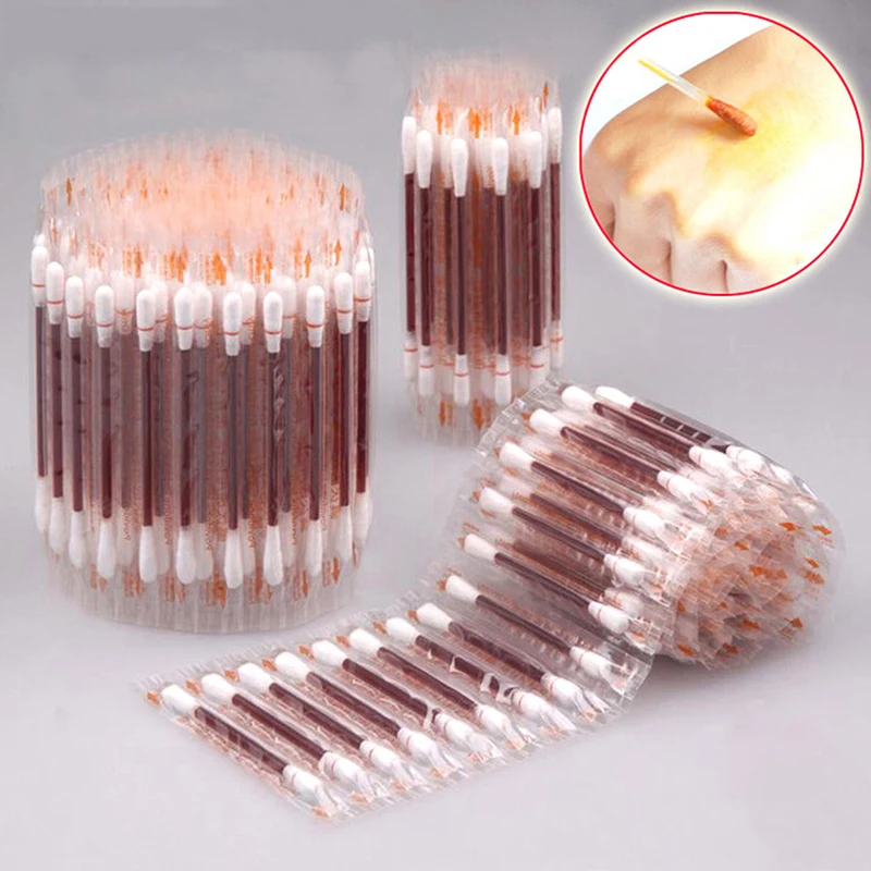 10 Chiếc Dùng Một Lần Y Tế Iốt Bông Dính Đầm Nhà Khử Trùng Khẩn Cấp 2 Đầu Gỗ Nụ Đầu Mũi Tai Vệ Sinh