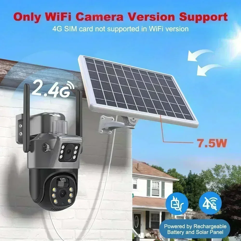4K 8MP Sim Card Solar Camera Comes Free with A 256G Memory Outdoor IP Cam Dual Screen Security Protection Wireless Surveillance