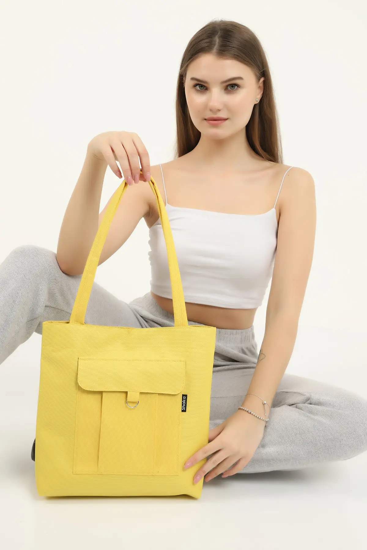 U7 Tas Bahu dan Lengan Kuning 35X35 Cm Tas Musim 2022 Kualitas Tren Mode Wanita Muda Lengan Panjang Berpola