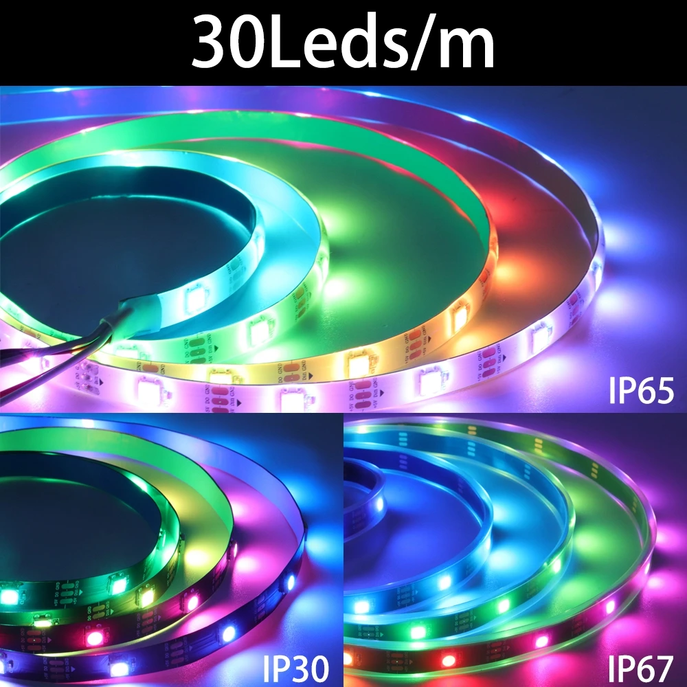 WS2812B Smart Pixel RGB Led Strip Light WS2812 IC indirizzabile individualmente 30/60/144 Pixel/Led/m IP30/IP65/IP67 Nastro Led DC5V