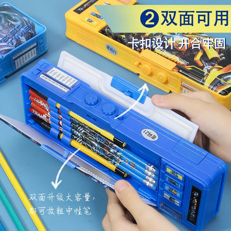 Transformers Stationery Box Multi Functional High Tech Pencil Boys' Password Lock Kindergarten Bag Gift Erasable Writing