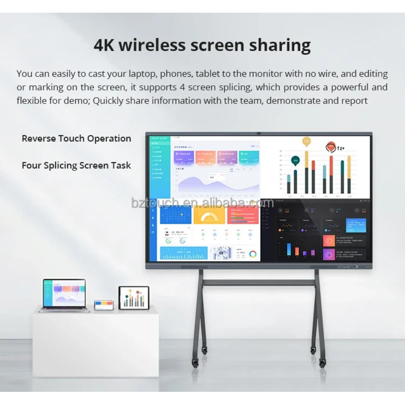 55 65 インチ 4K マルチメディアオールインワン PC タッチスクリーンモバイルスマートボード 75 85 インチインタラクティブホワイトボード