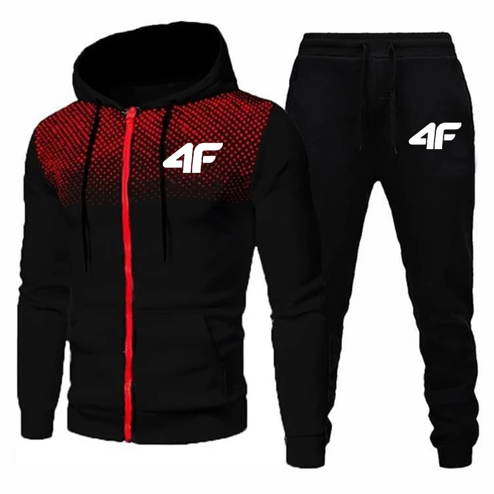 Chándal de otoño e invierno para hombre, pantalones de chándal para correr, conjunto de 2 piezas, chaqueta deportiva con cremallera y pantalones para correr, traje informal con estampado