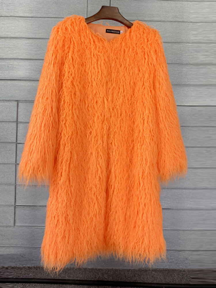 Winter Frauen Faux Fuchs Pelz Langen Mantel Dicken Volle Hülse Flauschigen Luxus Pelz Jacke Schafe Pelz Lose High Street Dicken Plüsch outwear