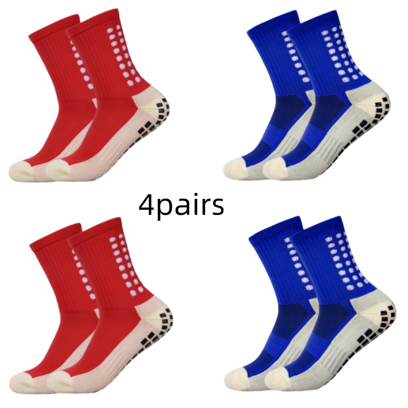 4 pairs of men's soccer socks non-slip grip pad football basketball socks