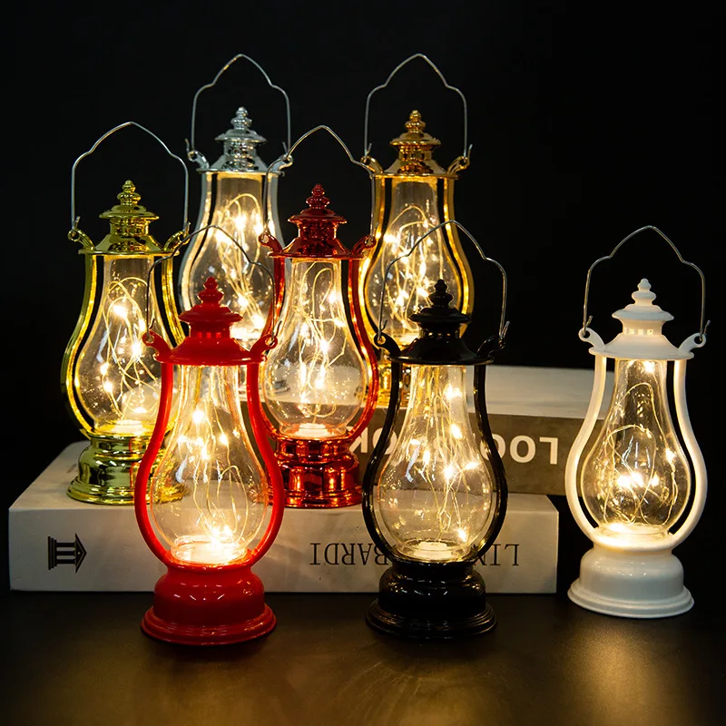 LED Retro โคมไฟน้ํามันขนาดเล็กหลากสีตกแต่งภายในโคมไฟตั้งโต๊ะแบบพกพาลมเทียนโคมไฟตกแต่งไฟน้ํามันก๊าด 2024