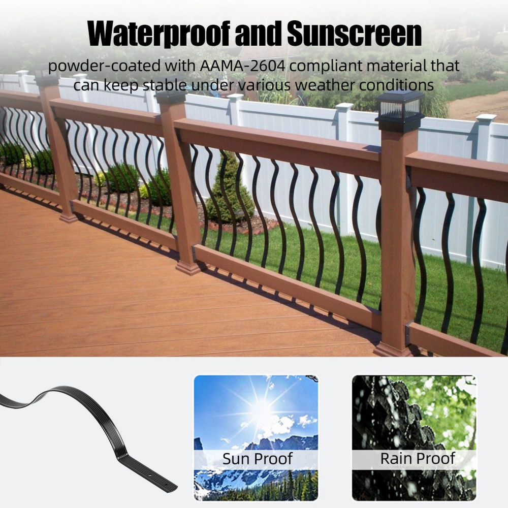 50 Stück Aluminium-Deckbaluster, flach, gerade/Wellenbogen-Deck-Baluster mit Schrauben, Baluster-Deckleisten für Treppendeck