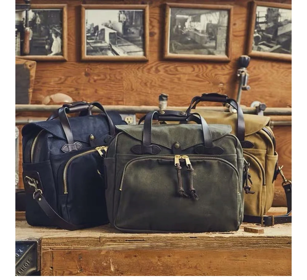 Krawiec Brando 70258 ciężki 22 uncja płótno i siodło skórzany pasek na ramię YKK czysty miedziany zamek Crossbody torba na laptopa