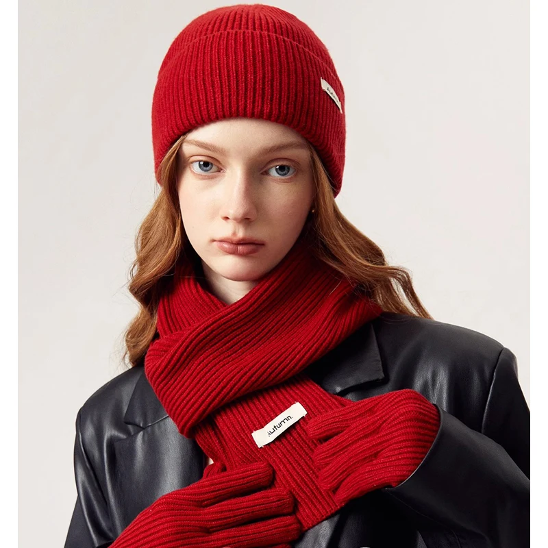 Conjunto de guantes y bufanda 3 en 1 para mujer, conjunto de 3 piezas con pantalla táctil, calentador de punto grueso, regalo de Navidad