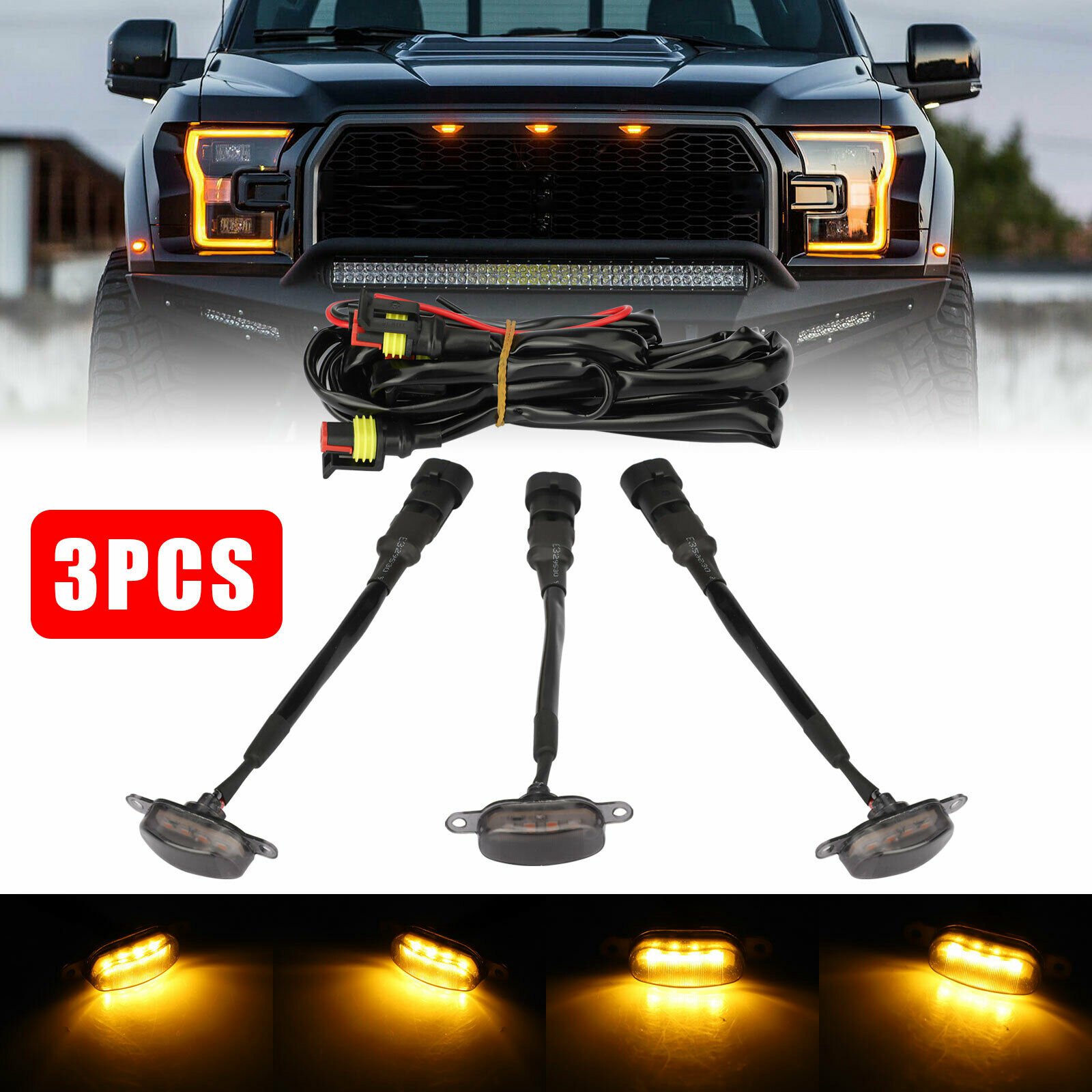 フォードF-150ラプター、モーションレンズウォーバーランプ用のLEDフロントグリルランニングライト、3x