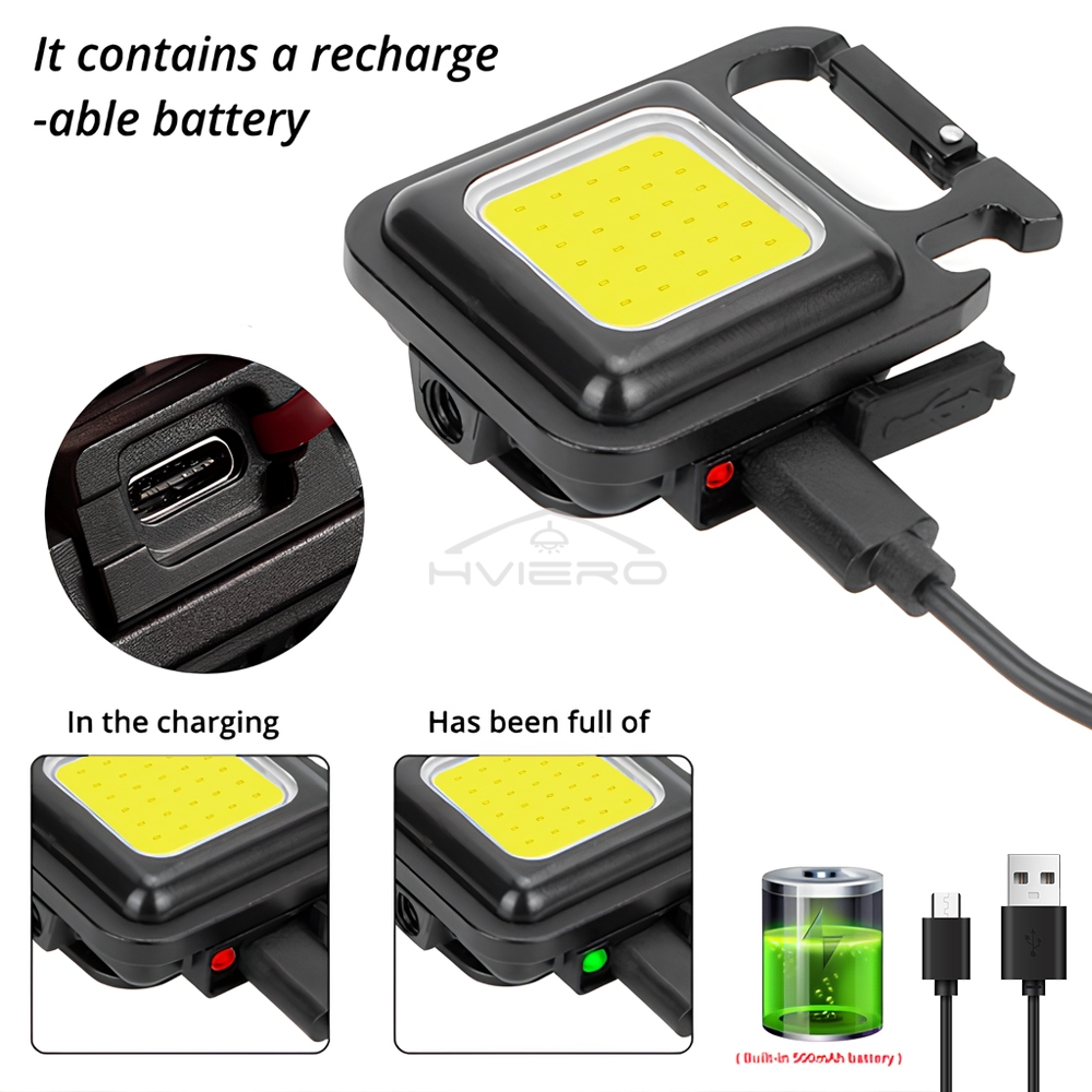 COB Work Light Flashlamp Mini Flashlight Keychain Carry LED Waterproof USB Charge Convenient Emergency Outdoor Lighting Camping