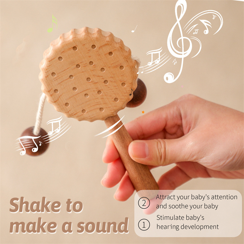 나무 아기 딸랑이 장난감, 0-12 개월 나무 모바일 신생아 음악 수제 나무 교육 장난감, 아기 조기 교육 진정 장난감