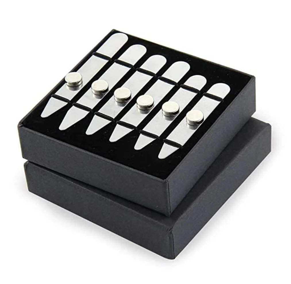 Collar de acero inoxidable de negocios para hombre, caja de regalo para el Día del Padre, inserciones de refuerzo de hueso de camisa, soporte