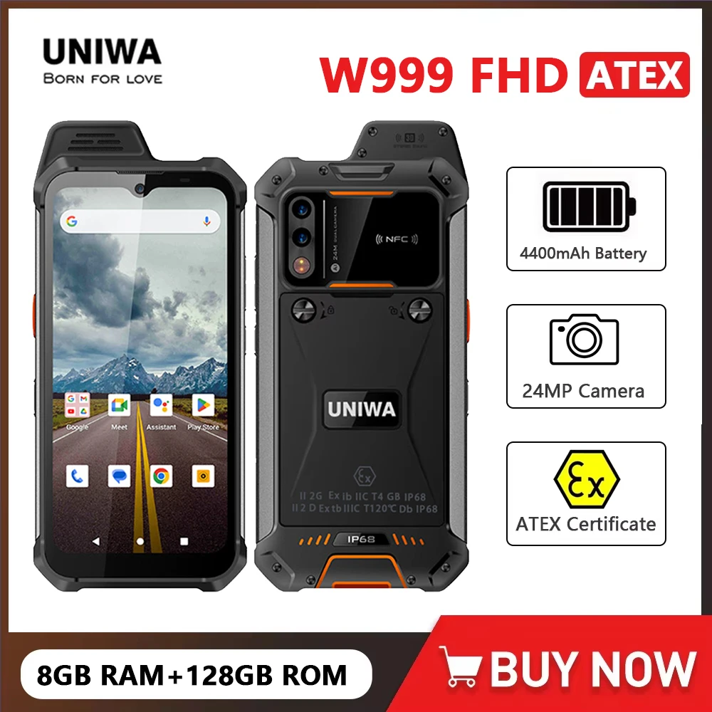 UNIWA W999 ATEX Explosion IP68 Walkie Talkie 6.3 Inch FHD Helio G99 8GB+128GB 4400mAh Smartphone Andriod NFC ATEX Certificate