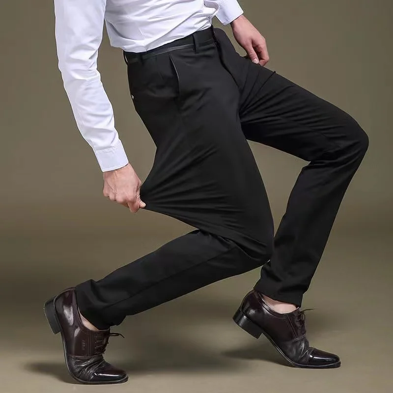 Moda verão masculina negócios casual calças compridas terno calças masculinas elásticas retas calças formais mais grande Size28-40