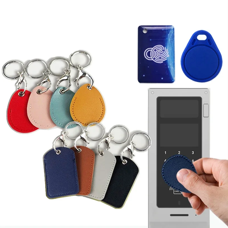 Tarjetero de cuero PU con llavero, funda para llave en forma de gota de agua, cerradura para puerta, etiquetas de Control de acceso, etiqueta para llavero, funda para tarjeta de identificación