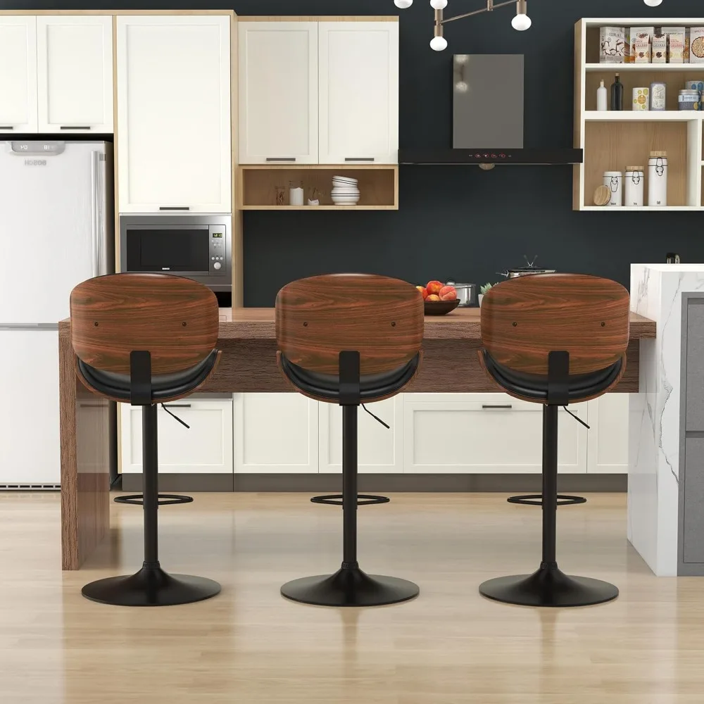 Bar Stools Set of 1 or 2, Swivel Adjustable Height Barstools, PU Leather Upholstered Bars Chair w/Footrest, Bentwood Bar Stool