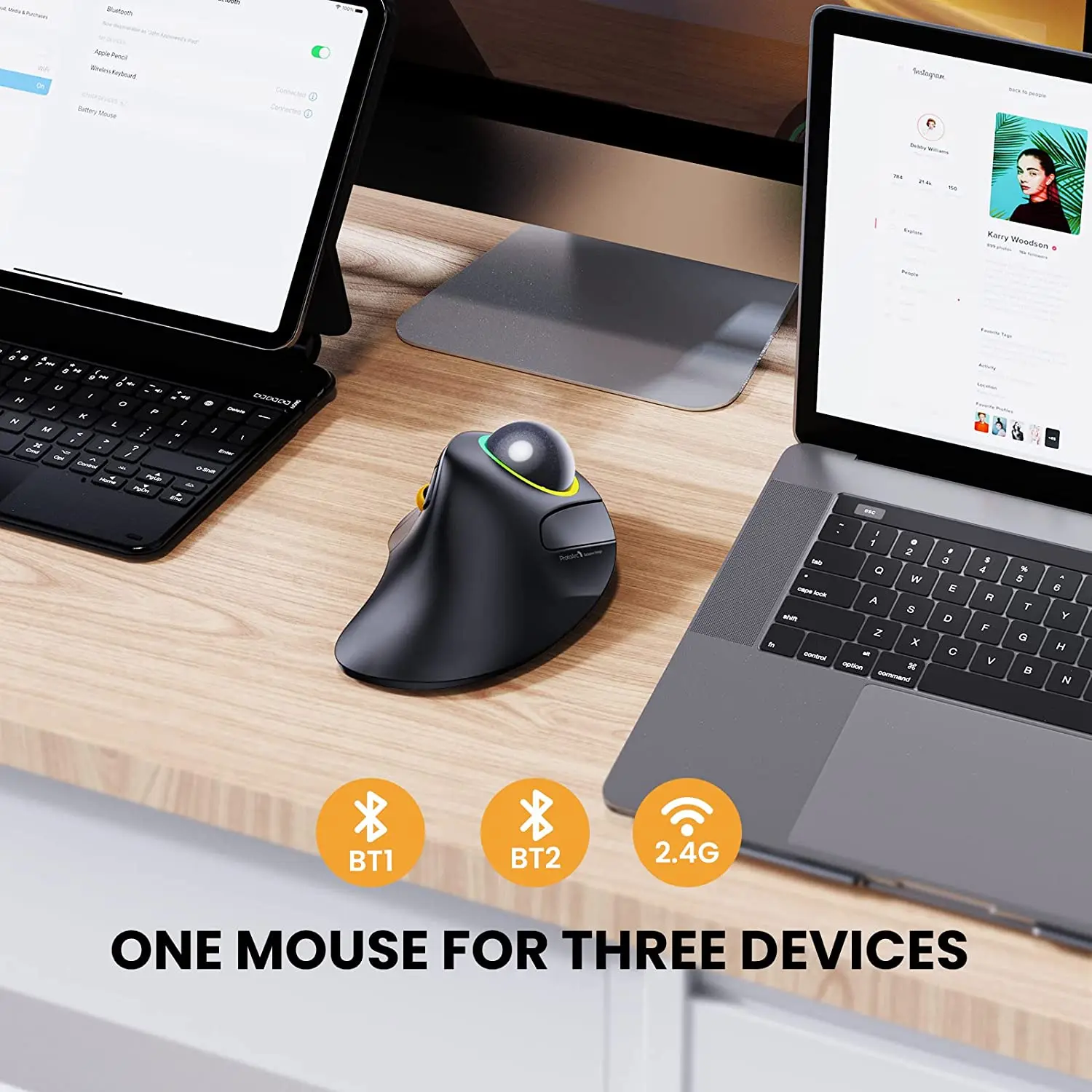 Proto arc Wireless Zeigefinger Trackball Maus wiederauf ladbare RGB Rollerball BT 2,4g Mäuse für Computer Laptop 3 Geräte verbindung