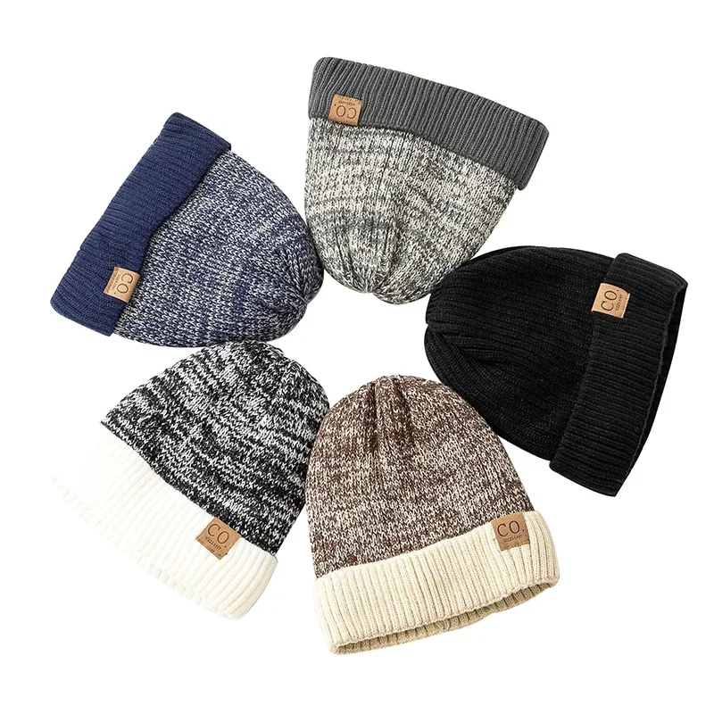 Unisex Two-Tone Winter Hats Add Fur Lined Men And Women Fashion Warm Beanie Cap Casual Winter Knitted Hats Fisherman Hat 2025