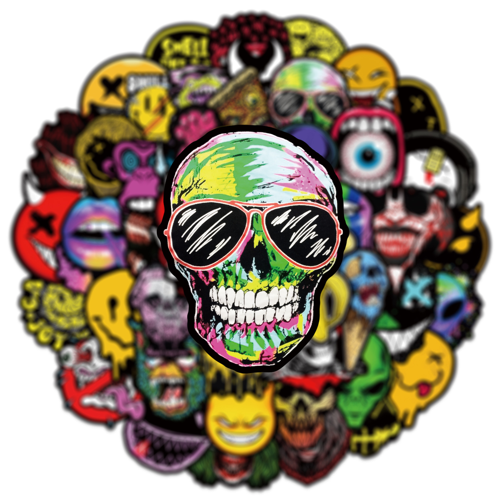 50 Pcs Halloween Horror Face Graffiti Stickers for Scooters, Trolley Boxes, Cars, Motorcycles, Helmets, Waterproof Stickers