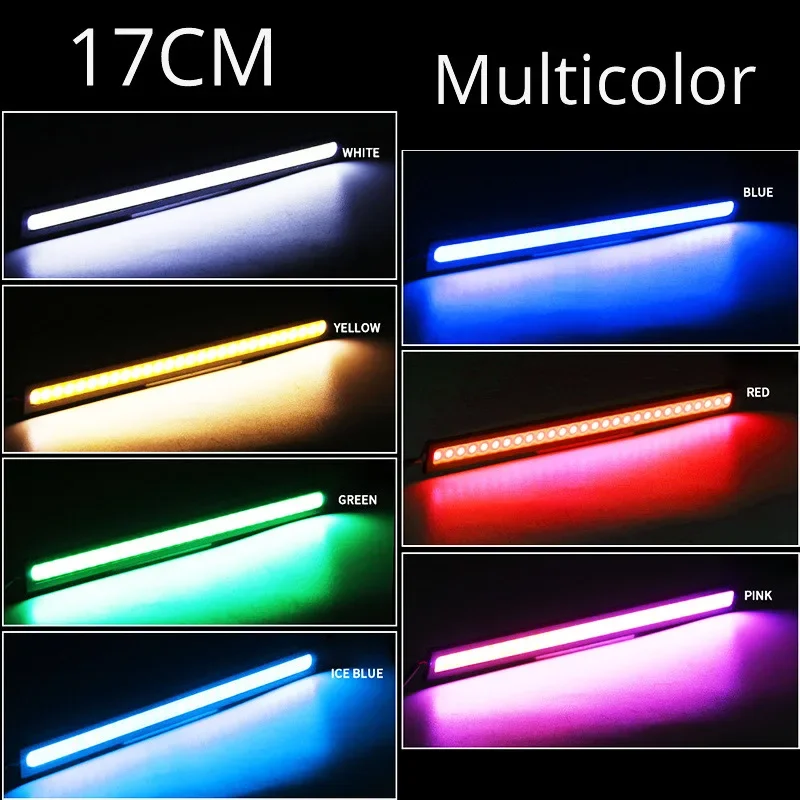 2pcs 17cm COB DRL LED 12V 6000K กันน้ําไฟวิ่งกลางวัน Auto Strip Light หมอกโคมไฟรถยนต์รถจักรยานยนต์จัดแต่งทรงผม LED DRL โคมไฟ
