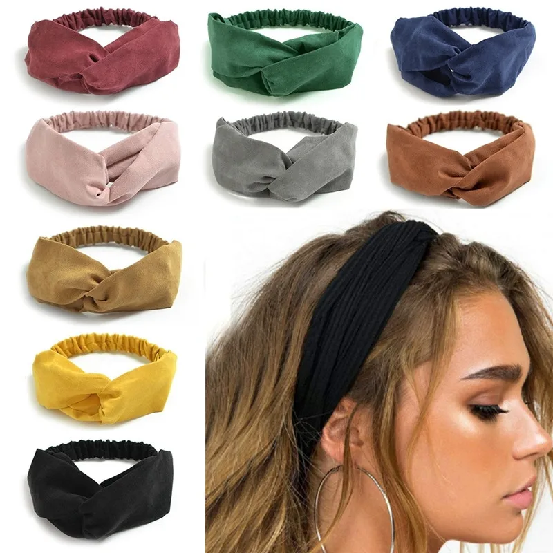 Cruz turbante sólido headbands para mulheres torção atada boho camurça faixas de cabelo para meninas doce arco headwrap acessórios de cabelo vintage