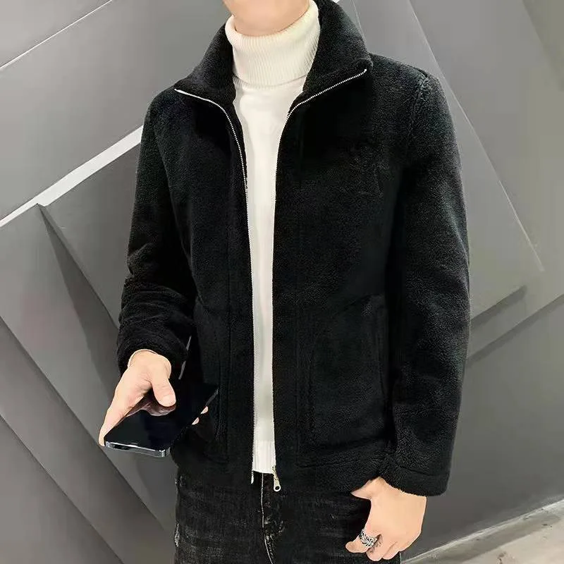 2024 nuevo abrigo de lana de cordero para otoño/invierno para hombre, abrigo de algodón con forro polar grueso a la moda para hombre