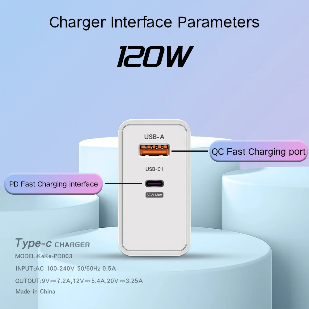 USB Type-C急速充電器,iPhone 15用ウォールアダプター,Xiaomi, Samsung,Gan,合計120W
