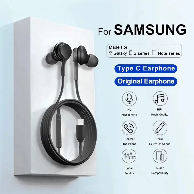 Type C Bedrade Oortelefoon Voor Samsung Galaxy S23 S21 S22 Ultra Plus 3.5mm Oordopjes Hoofdtelefoon A54 A34 A53 a53 Accessoires