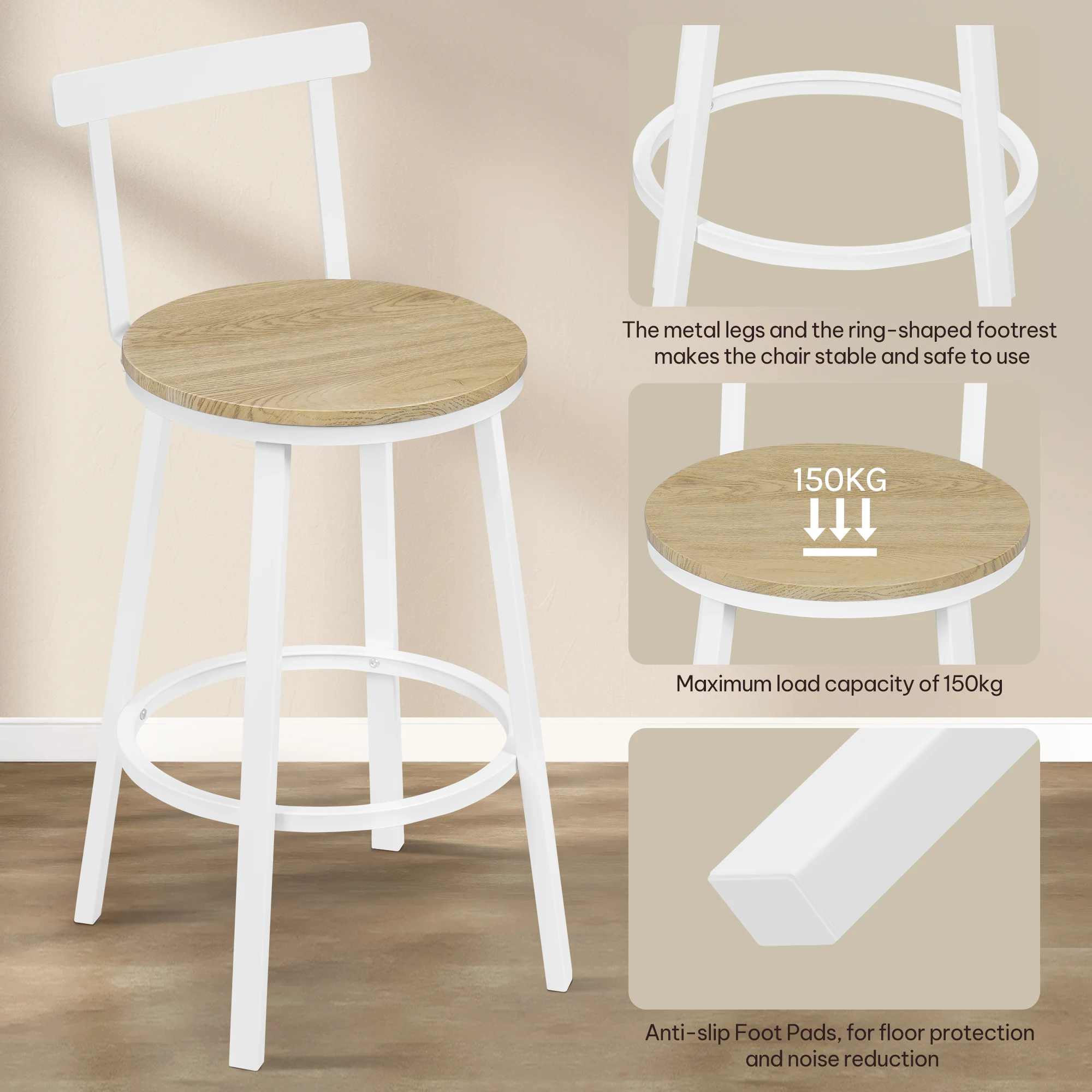 2er-Set Küchenhocker, Barhocker mit stabilem Stahlrahmen, Thekenhocker im Industriestil für das Esszimmer in der Kücheninsel