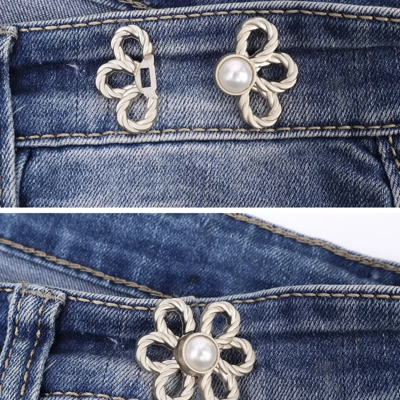 Hebilla de cintura de aleación Retro, pantalones ajustados con botones, falda, Reduce la cintura, botón a presión, tensor de cintura resistente en forma de flor