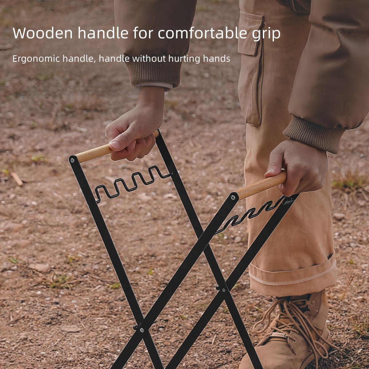 Outdoor household garbage rack foldable kitchen debris storage rack Plastic bag support wooden handle iron garbage rack
