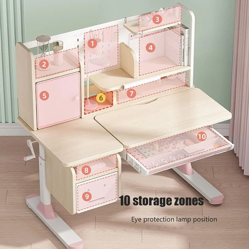 Environmentally friendly solid wood children's table, bookshelf, drawer, backpack hook, multifunctional storage children's table