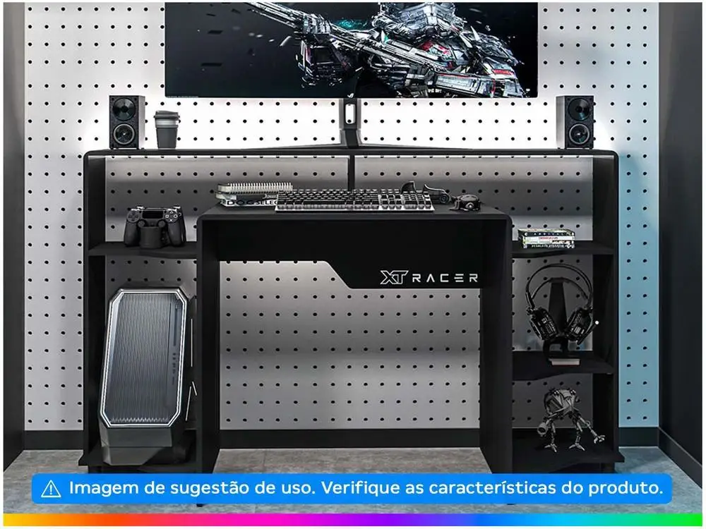 Mesa Gamer XT Racer Control Preta e Branca 5 Nichos