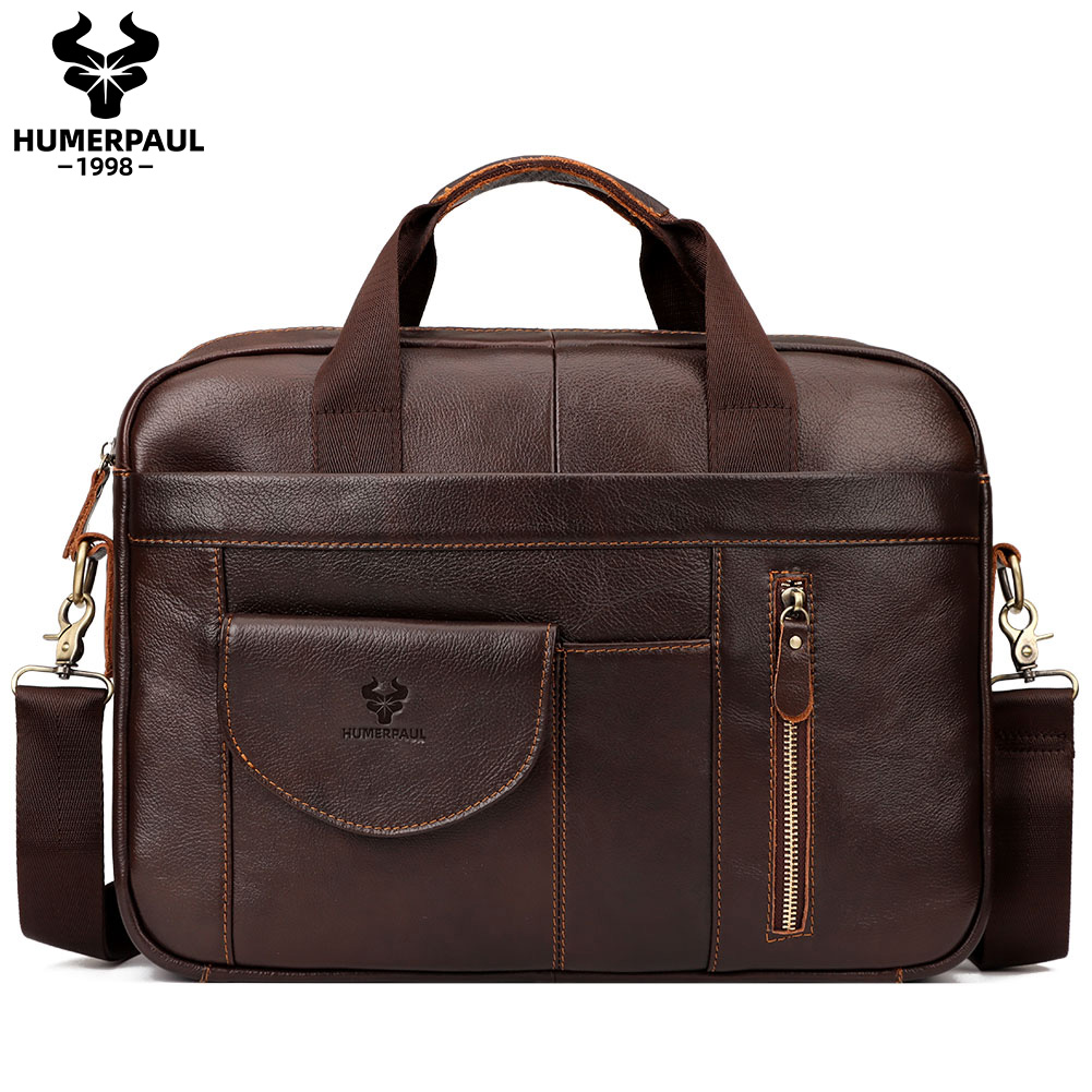 HUMERPAUL Valigetta da uomo Borsa per laptop realizzata a mano in pelle con strato superiore con scomparti multipli Messenger a spalla da lavoro