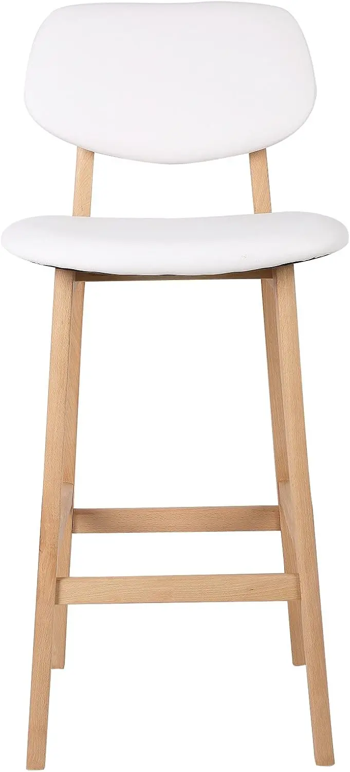 Juego Taburetes de Bar Bien Acolchado Asiento y Respaldo de Cuero Artificial Silla Diseño Madera Blanco