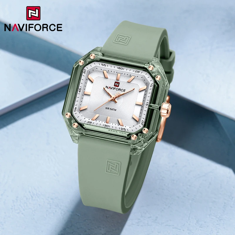 Relojes NAVIFORCE de nuevo estilo para mujer, banda de sílice, reloj de pulsera de cuarzo femenino resistente al agua hasta 50M, reloj informal sencillo con personalidad para mujer